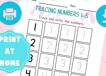 Preschool Number Tracing Worksheet 1–5 | Digital PDF | Montessori Math | Dotted Line Tracing Practice | Printable Early Learning Activity