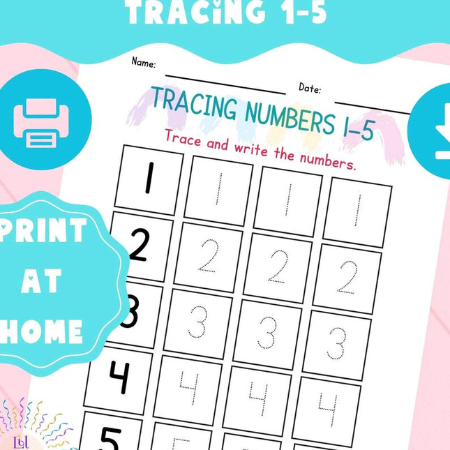 Preschool Number Tracing Worksheet 1–5 | Digital PDF | Montessori Math | Dotted Line Tracing Practice | Printable Early Learning Activity - Crafty Temps