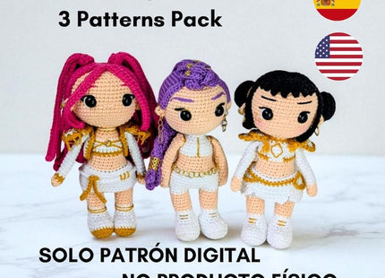 🎤 KPOP Demon Hunters Crochet Pattern Bundle – Rumi, Zoey & Mira Chibi Dolls