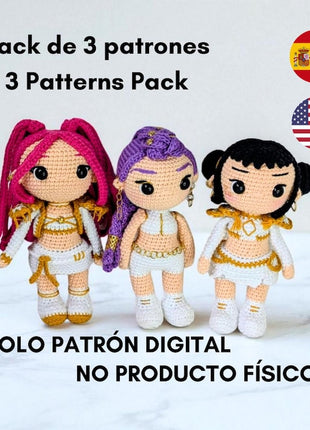 🎤 KPOP Demon Hunters Crochet Pattern Bundle – Rumi, Zoey & Mira Chibi Dolls