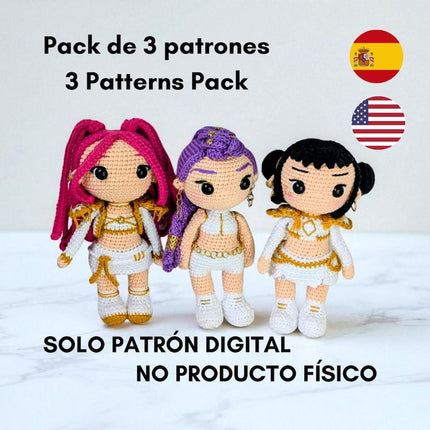 🎤 KPOP Demon Hunters Crochet Pattern Bundle – Rumi, Zoey & Mira Chibi Dolls
