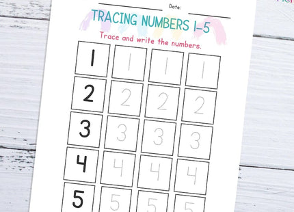 Preschool Number Tracing Worksheet 1–5 | Digital PDF | Montessori Math | Dotted Line Tracing Practice | Printable Early Learning Activity