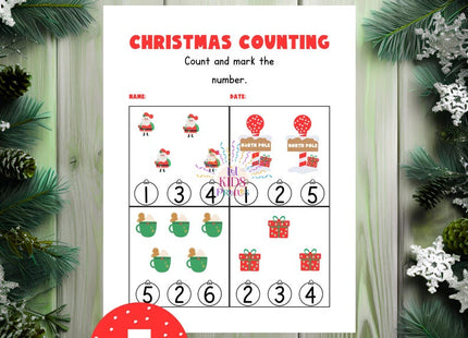 Christmas Counting Worksheet | Kids Math Activity | Learn Numbers & Digits | Preschool Printable | Instant Digital Download