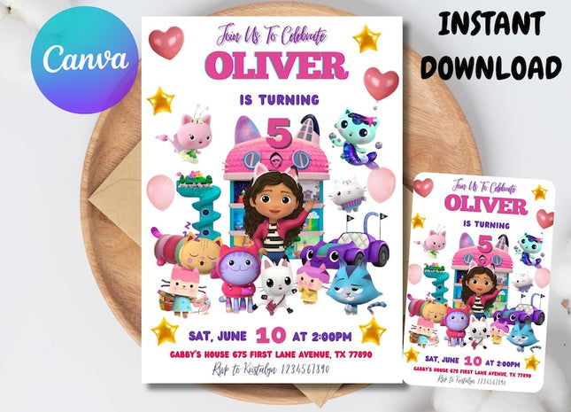 Gabby’s Dollhouse Birthday Invitation Editable | Kids Girl Birthday Canva Template | Pandy Printable 5x7 Digital Download