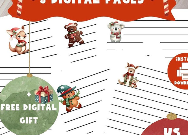 Christmas Kids Activity Bundle | 8 Printable Holiday PDF Sheets | Cute Christmas Stationery for Children | Instant Download