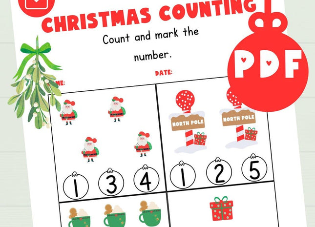 Christmas Counting Worksheet | Kids Math Activity | Learn Numbers & Digits | Preschool Printable | Instant Digital Download