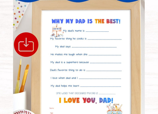 All About My Dad Printable Questionnaire | Kids Father’s Day Activity | Personalized Dad Interview PDF | Instant Download Craft Page