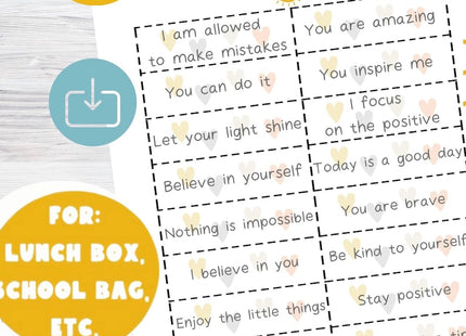 Motivational Phrase Printable for Kids | Positive Lunch Box Notes | Encouragement & Self-Esteem PDF | Inspirational School Messages