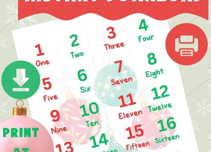 Christmas Number Poster for Kids | Printable Learning Decor | Numbers & Figures | 8.5x11 PDF | Instant Download