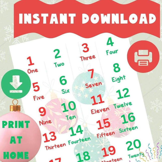 Christmas Number Poster for Kids | Printable Learning Decor | Numbers & Figures | 8.5x11 PDF | Instant Download - Crafty Temps