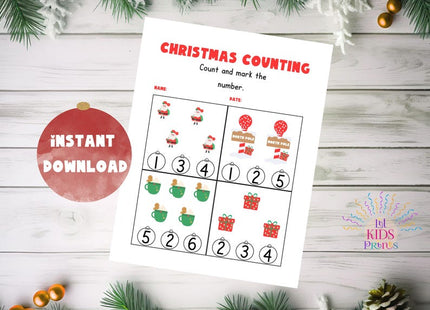 Christmas Counting Worksheet | Kids Math Activity | Learn Numbers & Digits | Preschool Printable | Instant Digital Download
