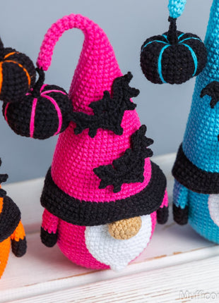 Crochet patterns Halloween gnome bundle with bat and pumpkin, Halloween crochet gnome pattern, Crochet pumpkin pattern, Crochet bat pattern