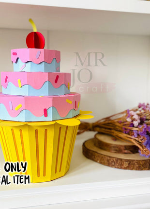 Big Cupcake Treat Box SVG Template for Cricut Party Centerpiece