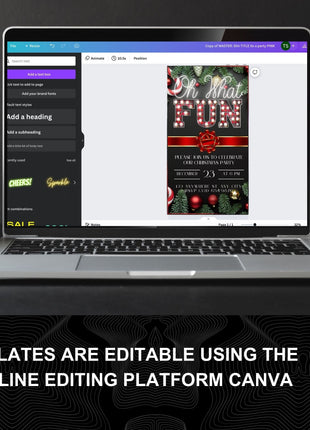 Red Bow Neon Christmas Invitation Template — Editable Canva Evite