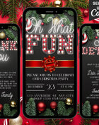 Red Bow Neon Christmas Invitation Template — Editable Canva Evite
