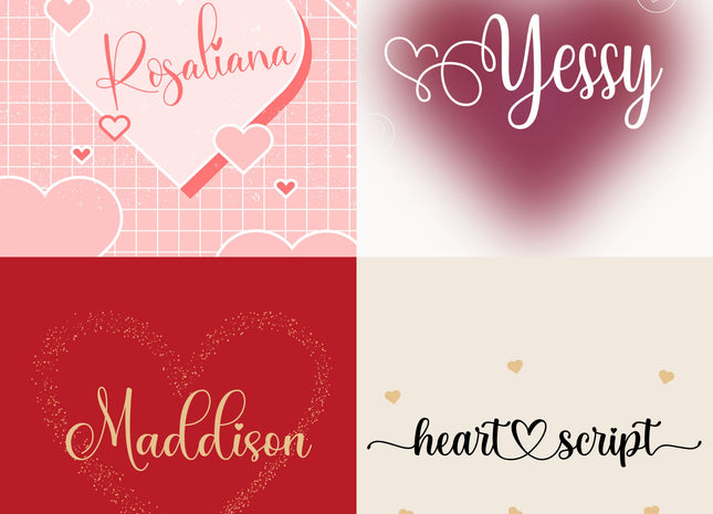 Heart Script Font Bundle – 20 Cursive TTF/OTF Fonts with Hearts