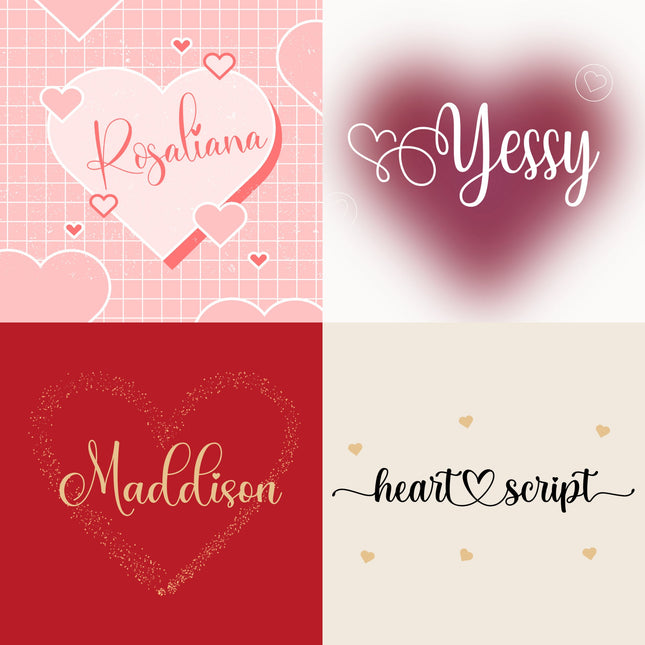 Heart Script Font Bundle – 20 Cursive TTF/OTF Fonts with Hearts
