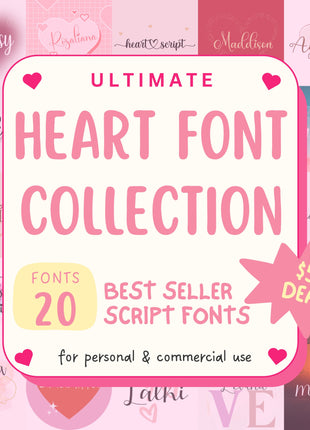 Heart Script Font Bundle – 20 Cursive TTF/OTF Fonts with Hearts