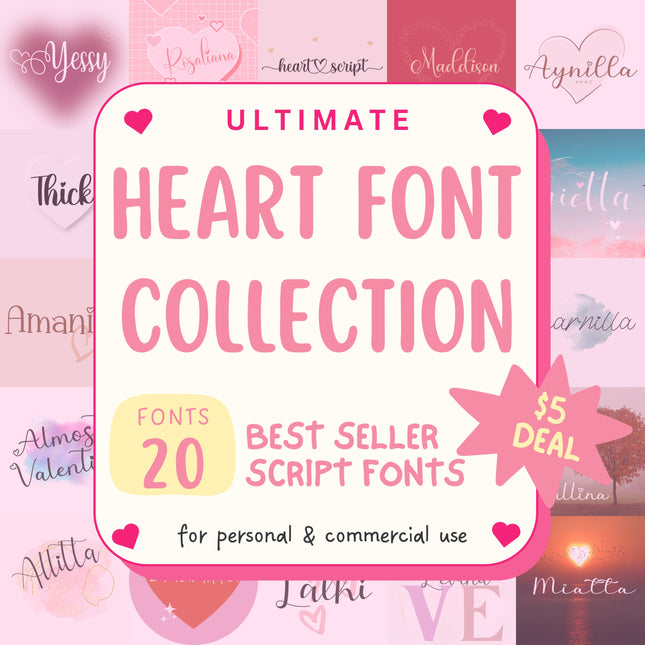 Heart Script Font Bundle – 20 Cursive TTF/OTF Fonts with Hearts