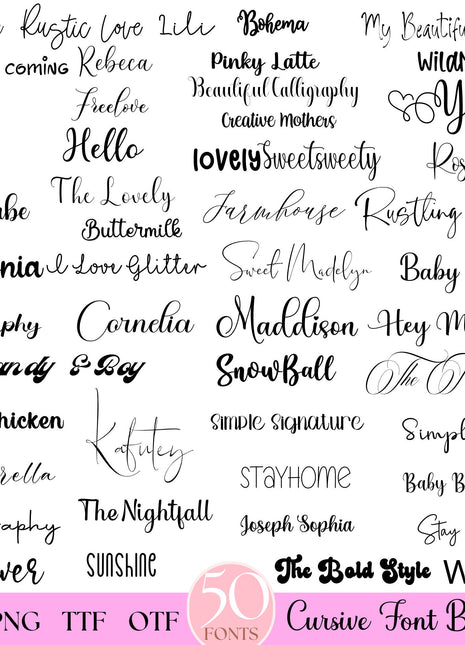 Ultimate 50-Font Bundle TTF OTF SVG PNG for Cricut Canva