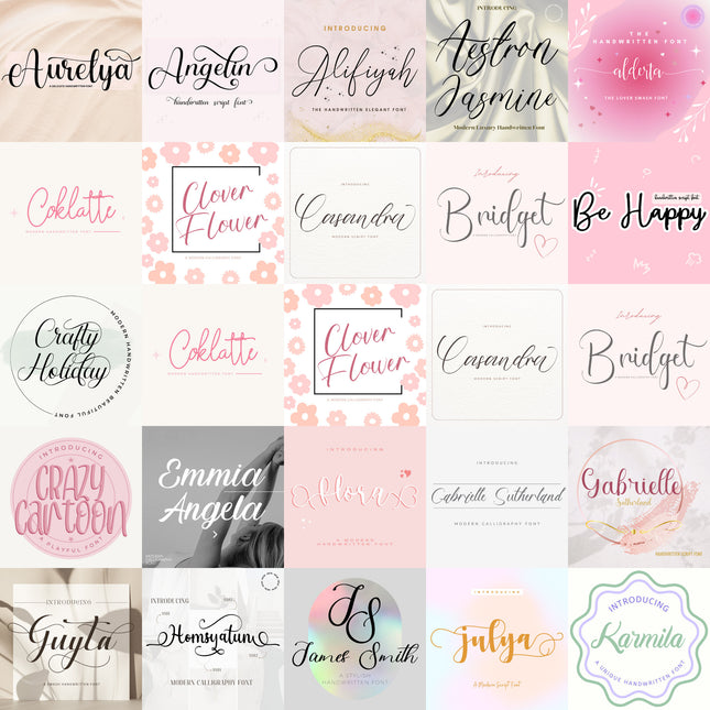 Ultimate 50 Handwritten Script Fonts Bundle for Cricut Canva Pro