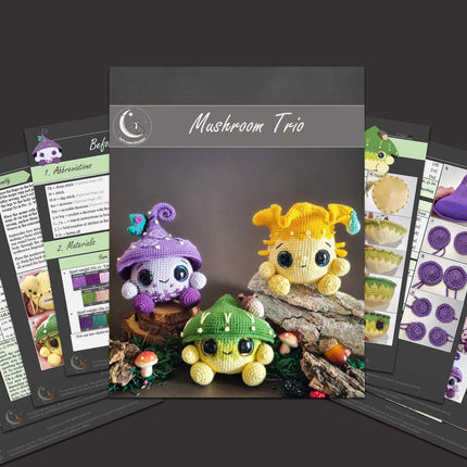 Mushroom Amigurumi Crochet Patterns Bundle • 12 in 1 • US terms PDF 