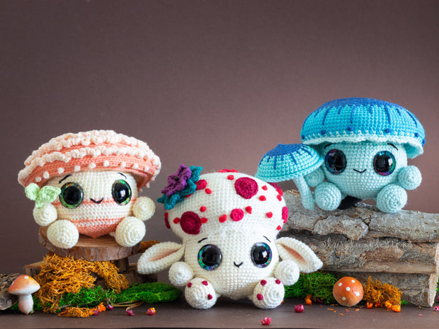 Mushroom Amigurumi Crochet Patterns Bundle • 12 in 1 • US terms PDF 