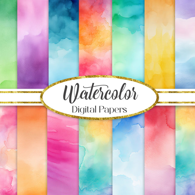 Watercolor Digital Paper Pack, Ombre Background Bundle, Colorful Scrapbook Papers, Watercolor Junk Journal, Gradient, Rainbow Background