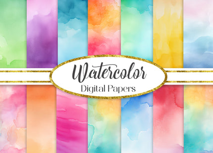 Watercolor Digital Paper Pack, Ombre Background Bundle, Colorful Scrapbook Papers, Watercolor Junk Journal, Gradient, Rainbow Background