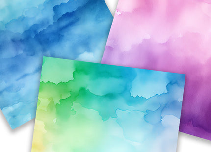 Watercolor Digital Paper Pack, Ombre Background Bundle, Colorful Scrapbook Papers, Watercolor Junk Journal, Gradient, Rainbow Background