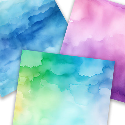 Watercolor Digital Paper Pack, Ombre Background Bundle, Colorful Scrapbook Papers, Watercolor Junk Journal, Gradient, Rainbow Background