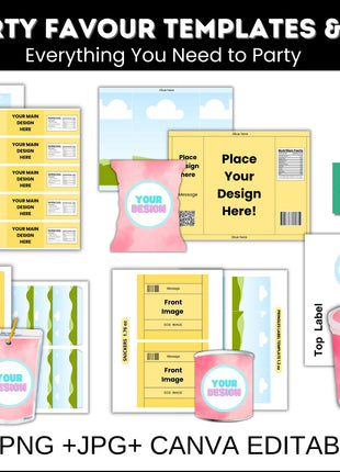 50,000+ Party Favor Canva Template Bundle with Editable Mockups Pack