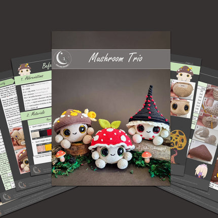 Mushroom Amigurumi Crochet Patterns Bundle • 12 in 1 • US terms PDF 