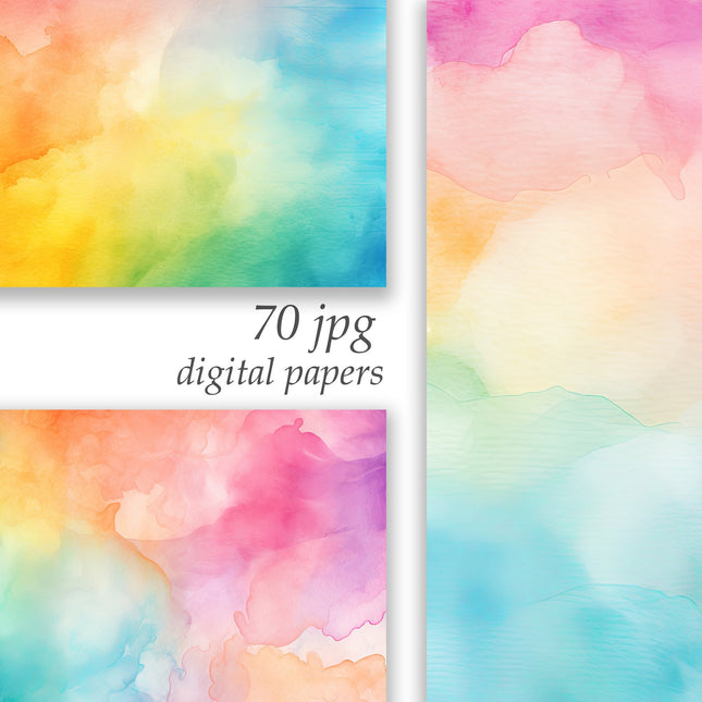 Watercolor Digital Paper Pack, Ombre Background Bundle, Colorful Scrapbook Papers, Watercolor Junk Journal, Gradient, Rainbow Background