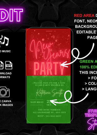 Animated Neon Pink New Year's Eve Invitation Template for Phones