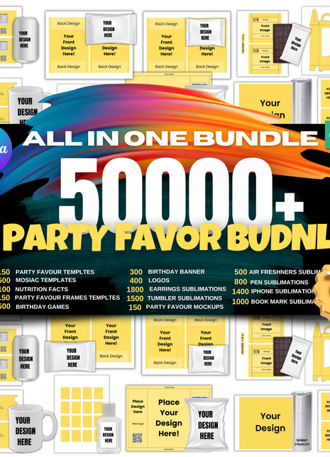 50,000+ Party Favor Canva Template Bundle with Editable Mockups Pack