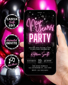 Animated Neon Pink New Year's Eve Invitation Template for Phones