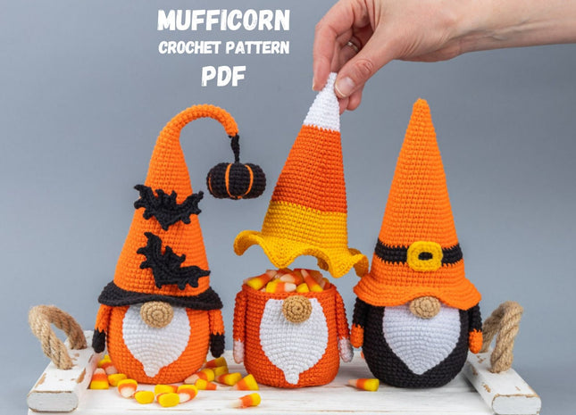 Crochet patterns Halloween gnome bundle with bat and pumpkin, Halloween crochet gnome pattern, Crochet pumpkin pattern, Crochet bat pattern