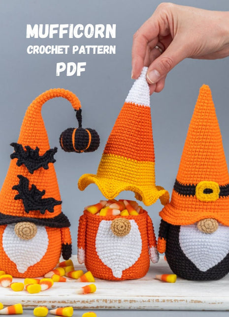 Crochet patterns Halloween gnome bundle with bat and pumpkin, Halloween crochet gnome pattern, Crochet pumpkin pattern, Crochet bat pattern