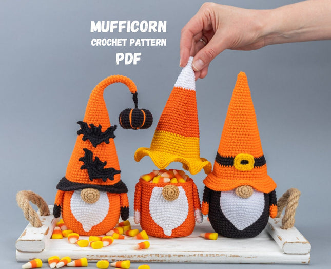 Crochet patterns Halloween gnome bundle with bat and pumpkin, Halloween crochet gnome pattern, Crochet pumpkin pattern, Crochet bat pattern