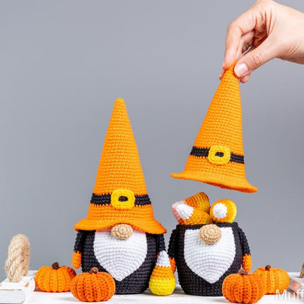 Crochet patterns Halloween gnome bundle with bat and pumpkin, Halloween crochet gnome pattern, Crochet pumpkin pattern, Crochet bat pattern