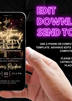 Animated Gold Christmas Party Invitation Video with Editable Canva Template