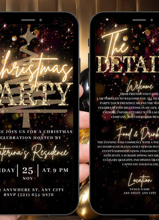 Animated Gold Christmas Party Invitation Video with Editable Canva Template