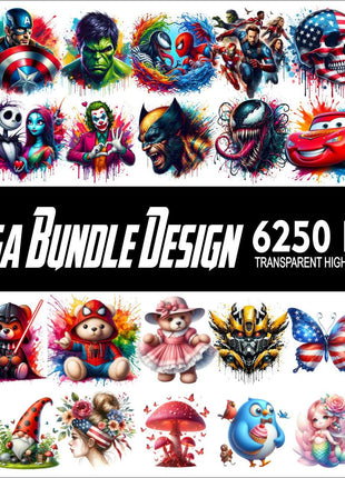 MEGA BUNDLE 6250 Png Design Bundle Cartoon Character PNG Tshirt Mug Tumpler Design 300Dpi High Resolution Transparent Png