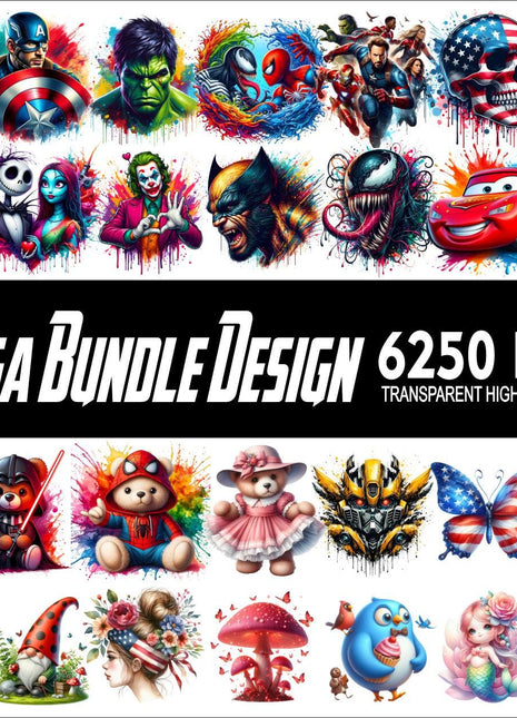 MEGA BUNDLE 6250 Png Design Bundle Cartoon Character PNG Tshirt Mug Tumpler Design 300Dpi High Resolution Transparent Png