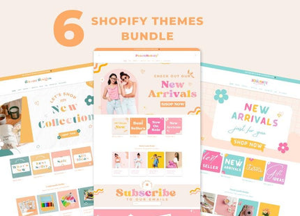 6 Shopify Theme Bundle: Feminine, Minimal, Cute Design, OS 2.0 Ready