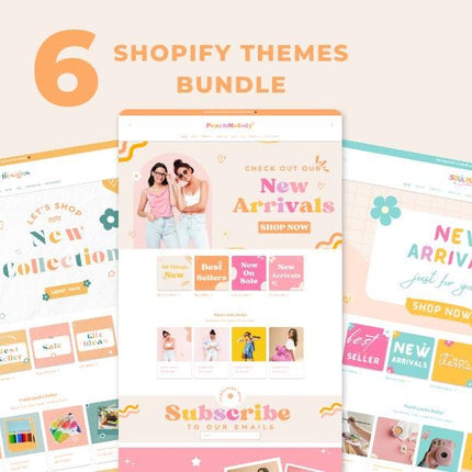 6 Shopify Theme Bundle: Feminine, Minimal, Cute Design, OS 2.0 Ready