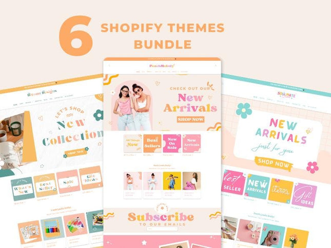 6 Shopify Theme Bundle: Feminine, Minimal, Cute Design, OS 2.0 Ready
