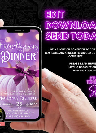 Editable Friendsgiving Dinner Invitation Video MP4 & JPEG Invite