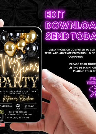 Black Gold 2026 New Year's Eve Video Invitation Template